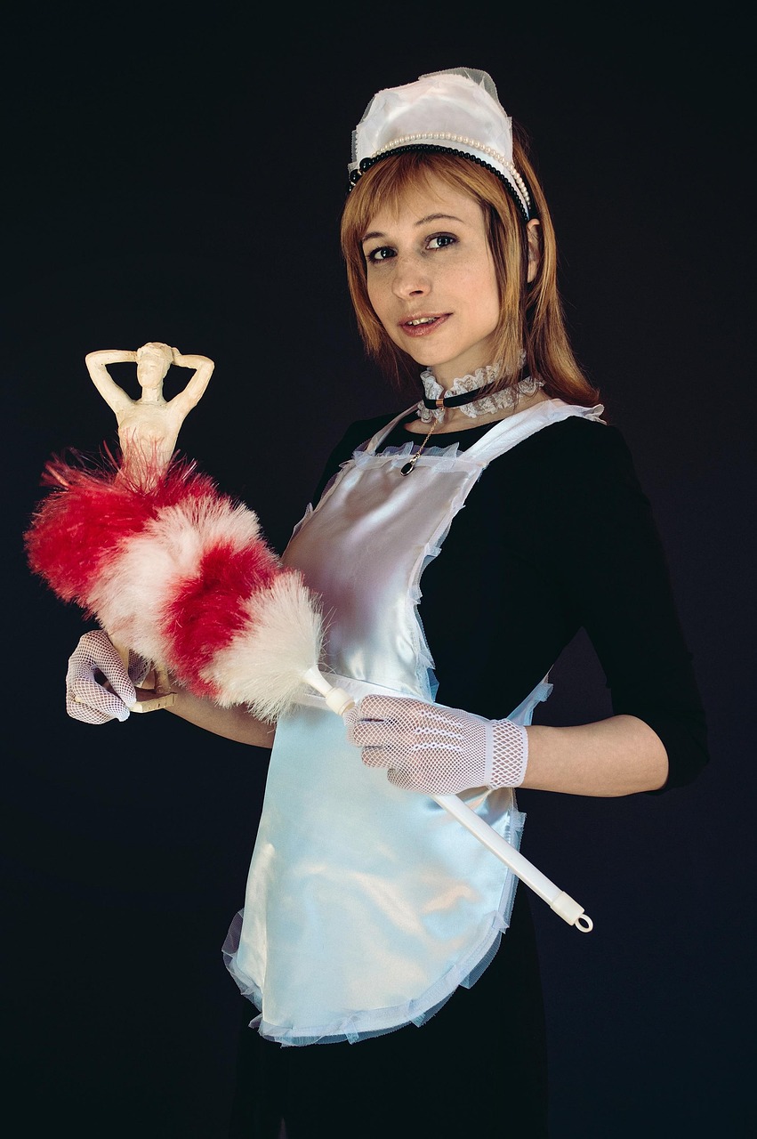 services-03 maid, uniform, apron, pipidaster, cleaning brush, cosplay, girl, woman, cleaning, cap, housekeeper, pose, portrait